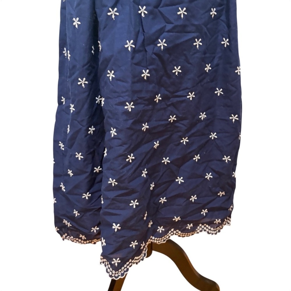Gap Navy Blue Floral Embroidered Eyelet Midi Dress XS Cottagecore Boho Summer - Picture 8 of 11